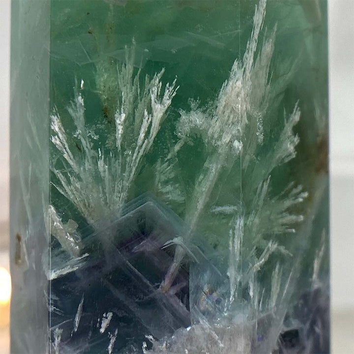 Polished Green Snowflake Fluorite Tower