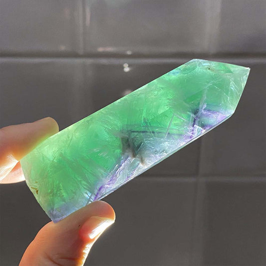 Polished Rainbow Snowflake Fluorite Tower