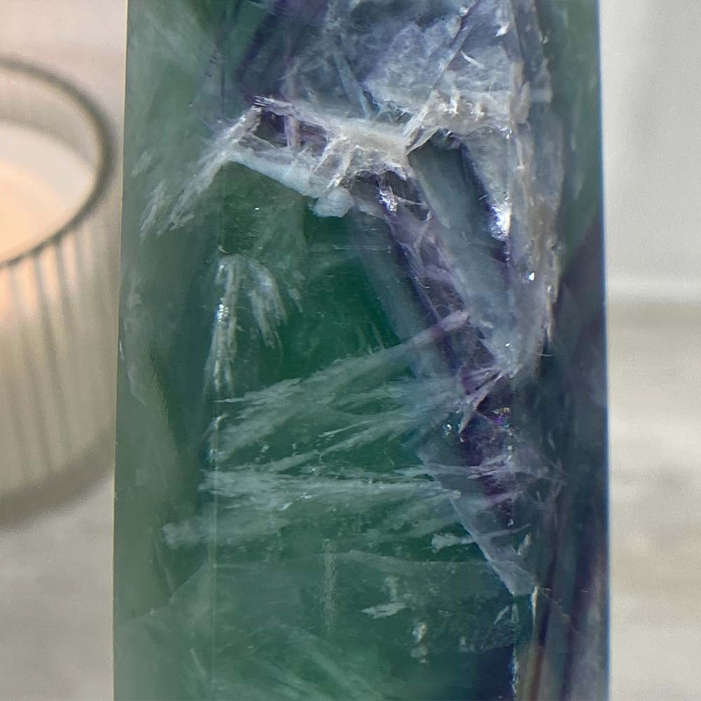 Polished Rainbow Snowflake Fluorite Tower