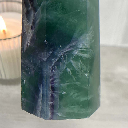 Polished Rainbow Snowflake Fluorite Tower