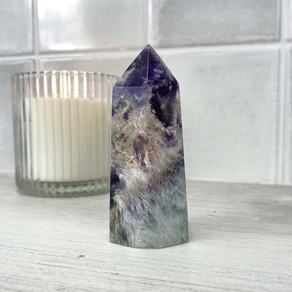 Polished Rainbow Snowflake Fluorite Tower