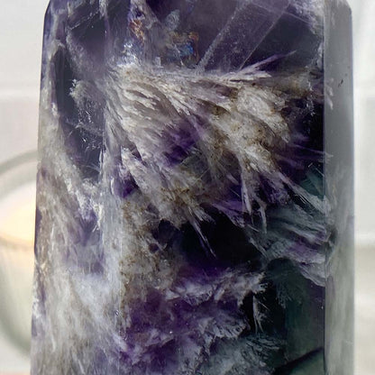 Polished Rainbow Snowflake Fluorite Tower