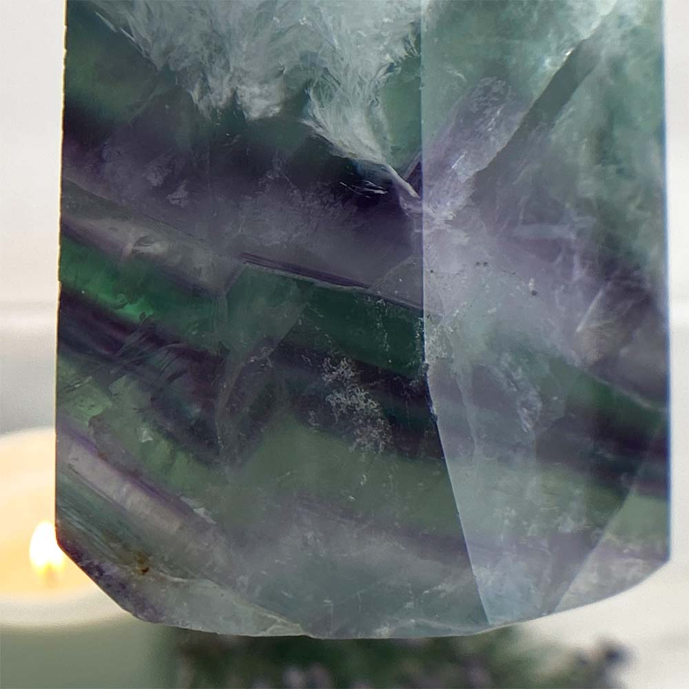 Polished Rainbow Snowflake Fluorite Tower