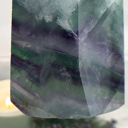 Polished Rainbow Snowflake Fluorite Tower
