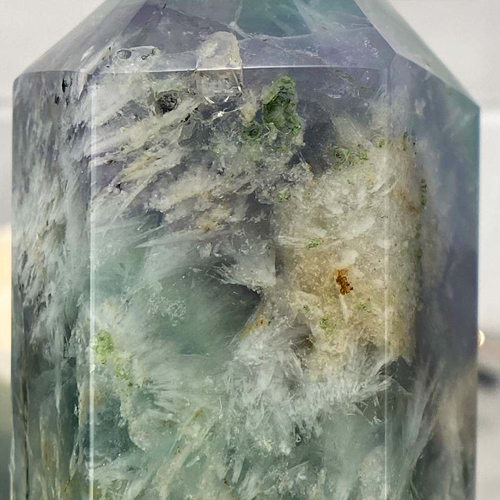 Polished Rainbow Snowflake Fluorite Tower