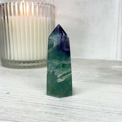 Polished Rainbow Snowflake Fluorite Tower