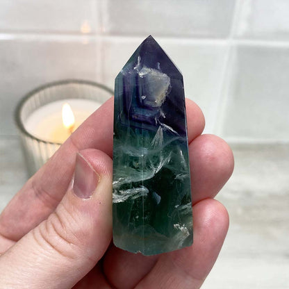 Polished Rainbow Snowflake Fluorite Tower