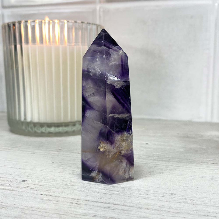 Polished Purple Snowflake Fluorite Tower