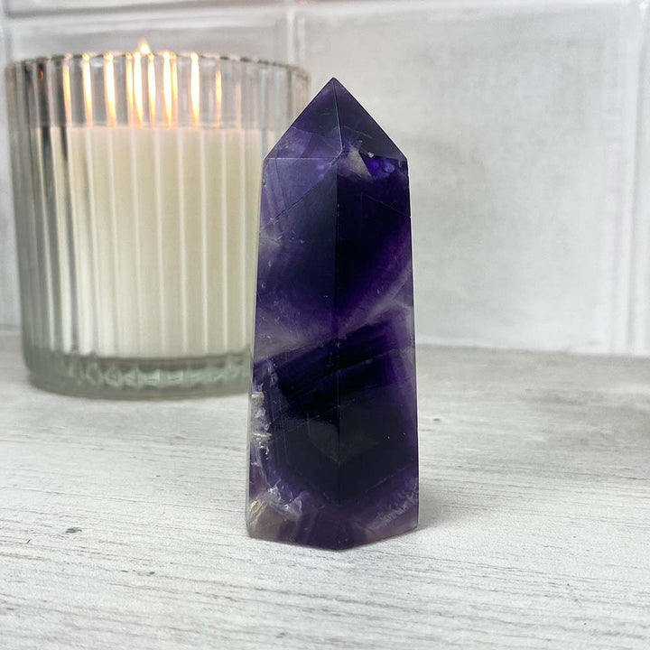 Polished Purple Snowflake Fluorite Tower