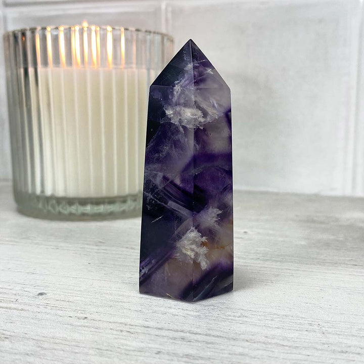 Polished Purple Snowflake Fluorite Tower