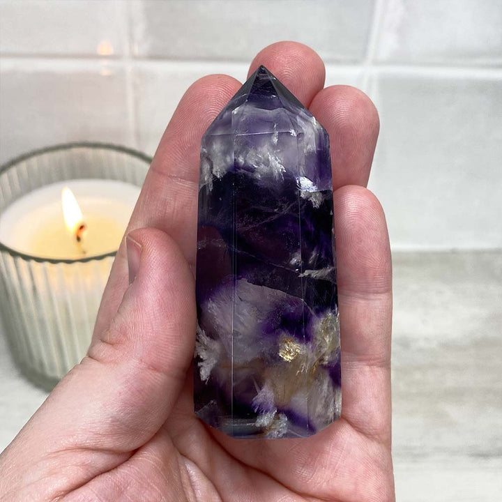 Polished Purple Snowflake Fluorite Tower