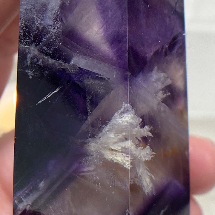 Polished Purple Snowflake Fluorite Tower