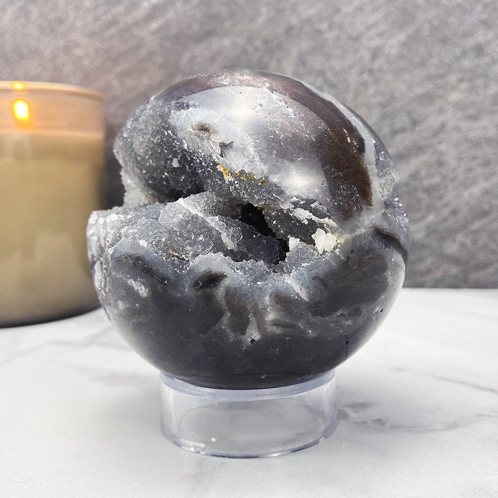 Polished Black Druzy Sphalerite Sphere