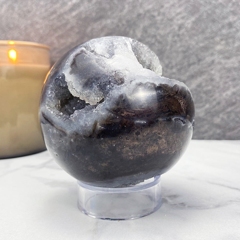Polished Black Druzy Sphalerite Sphere