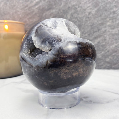 Polished Black Druzy Sphalerite Sphere
