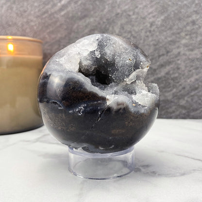 Polished Black Druzy Sphalerite Sphere