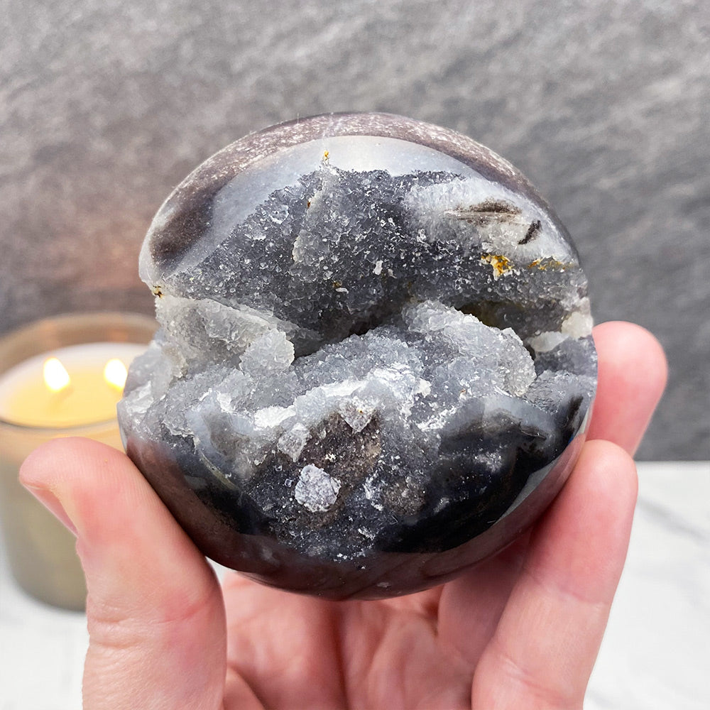 Polished Black Druzy Sphalerite Sphere