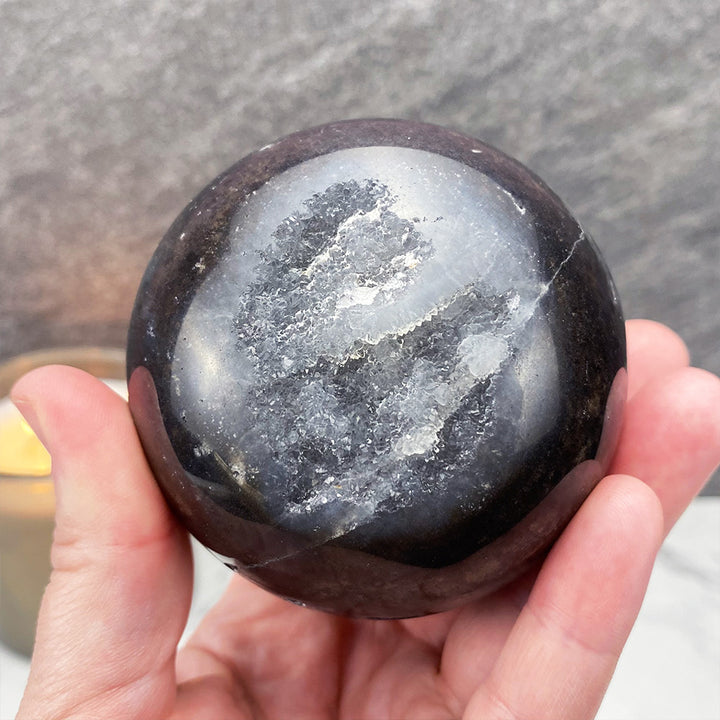 Polished Black Druzy Sphalerite Sphere