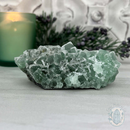 Natural Druzy Green Sugar Fluorite with Quartz SpecimenNatural Druzy Green Sugar Fluorite with Quartz Specimen