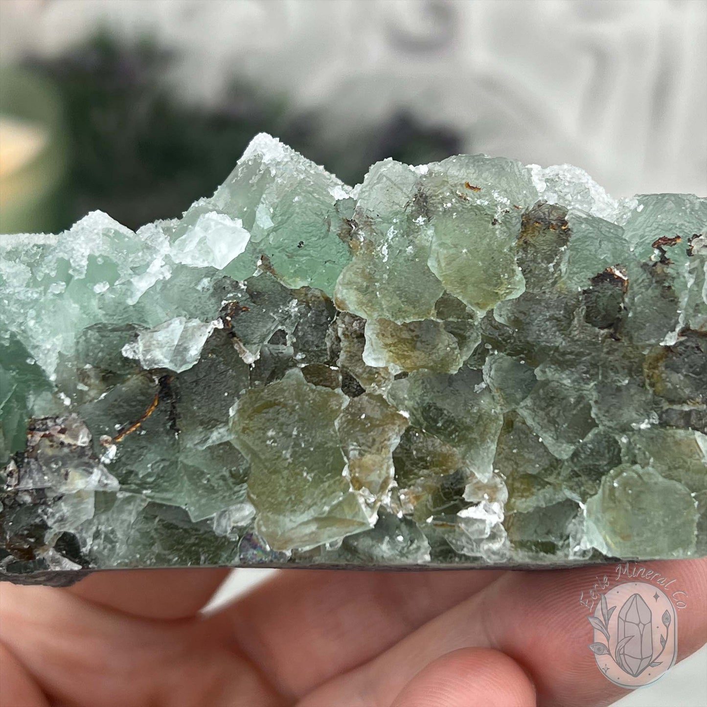 Natural Druzy Green Sugar Fluorite with Quartz Specimen