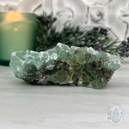 Natural Druzy Green Sugar Fluorite with Quartz Specimen
