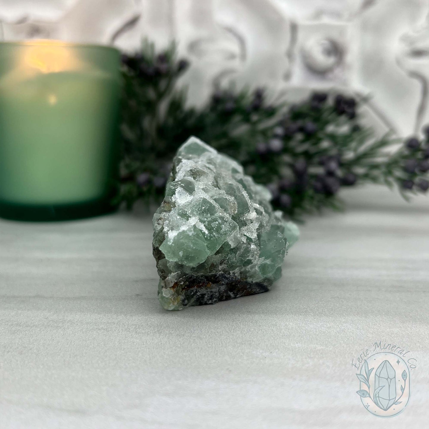 Natural Druzy Green Sugar Fluorite with Quartz Specimen