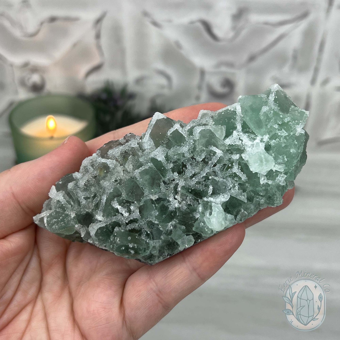 Natural Druzy Green Sugar Fluorite with Quartz Specimen