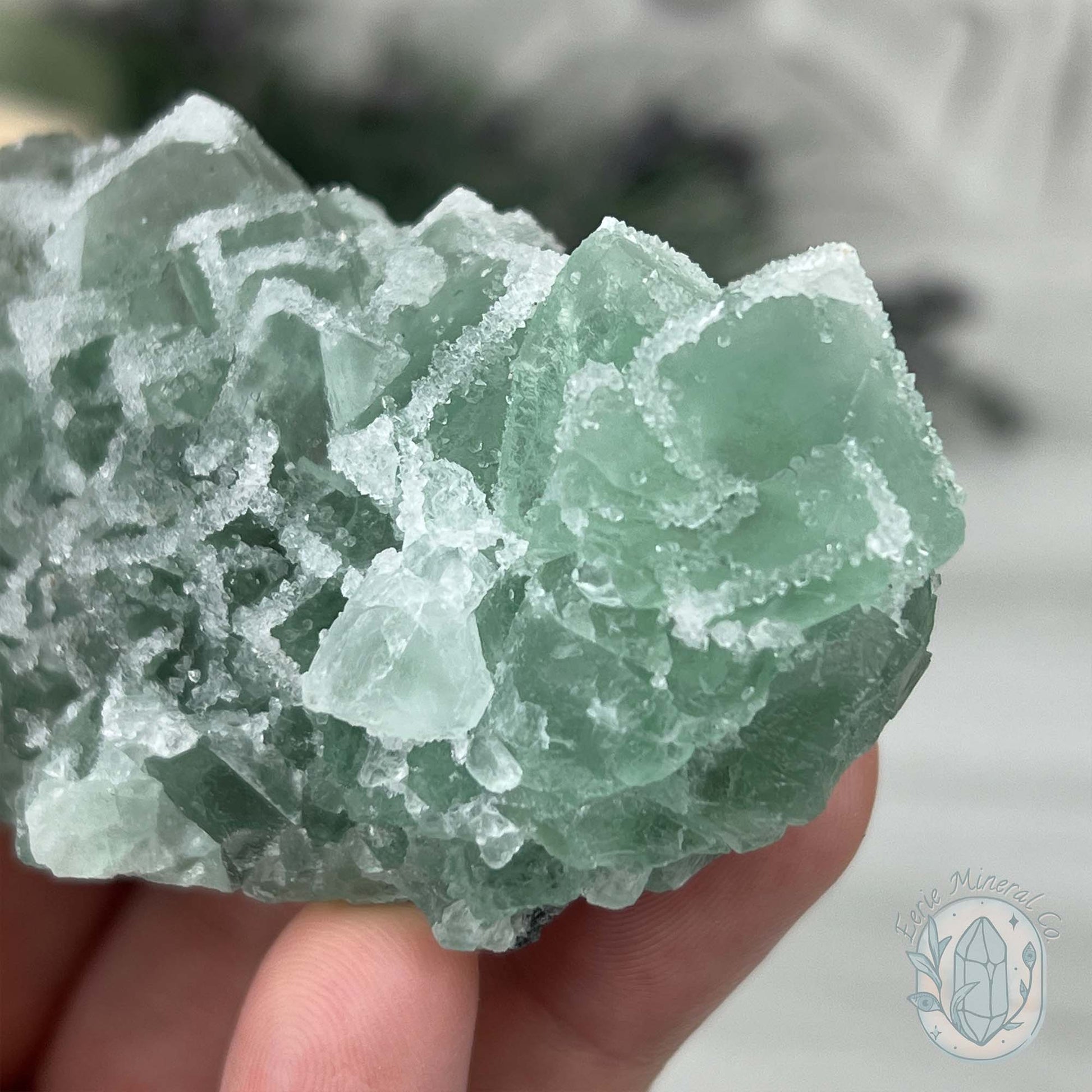 Natural Druzy Green Sugar Fluorite with Quartz Specimen