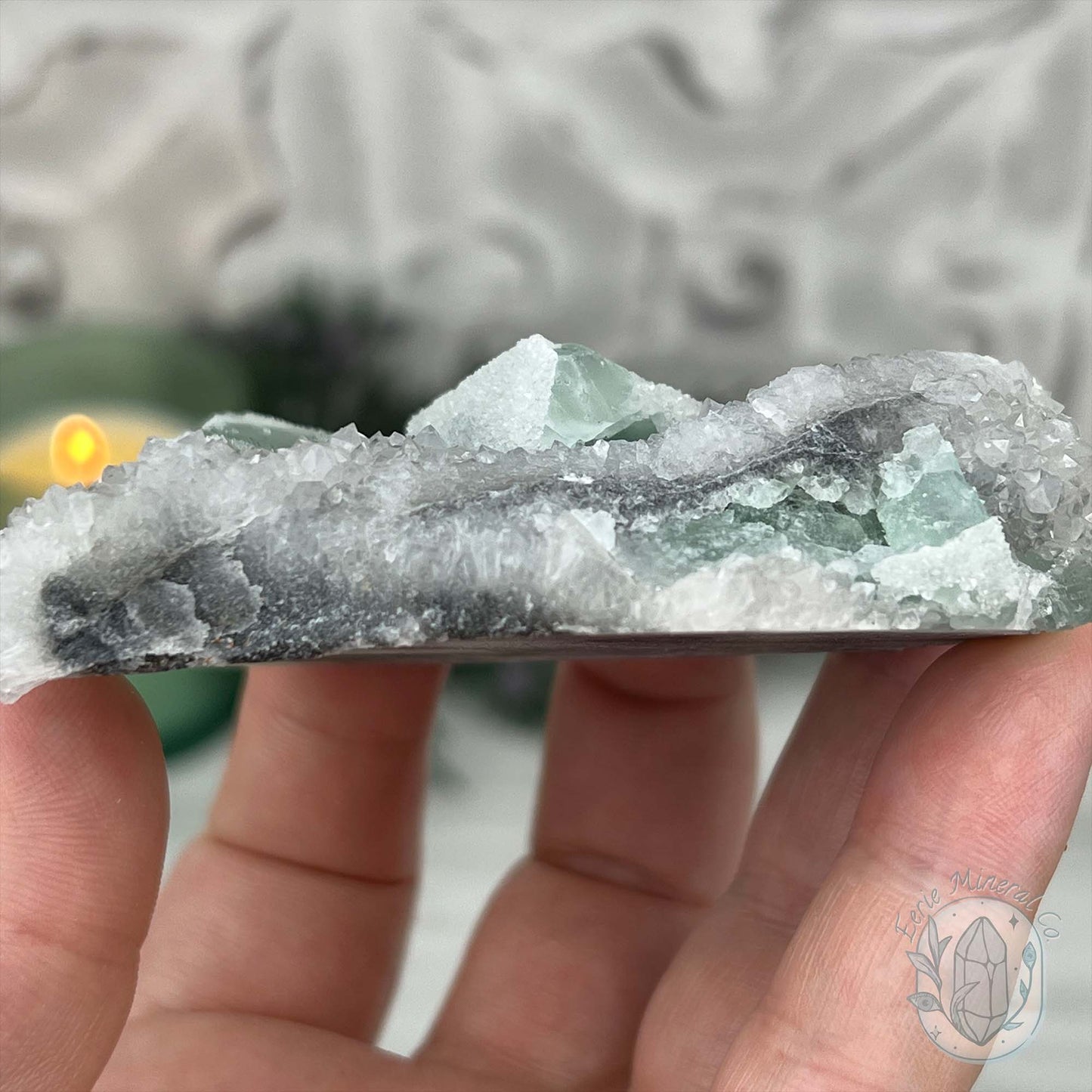 Natural Druzy Green Sugar Fluorite with Quartz Specimen