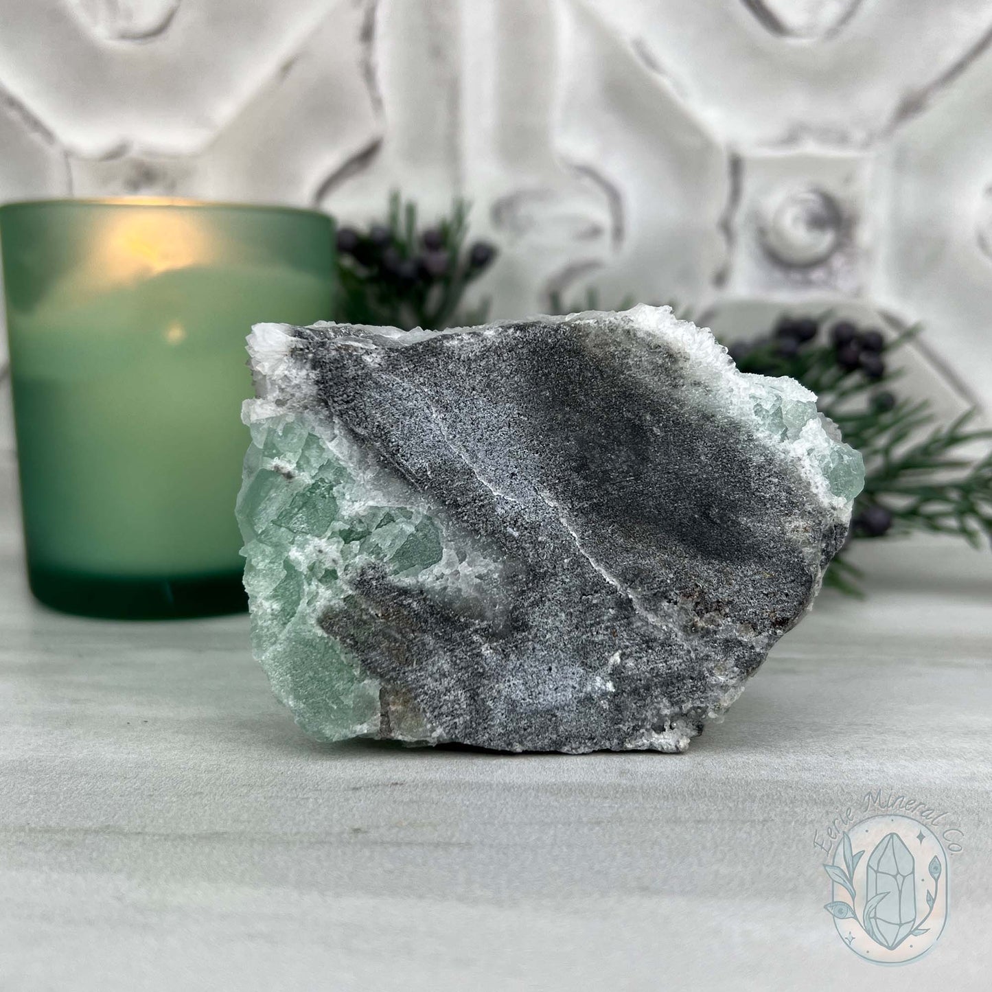 Natural Druzy Green Sugar Fluorite with Quartz Specimen