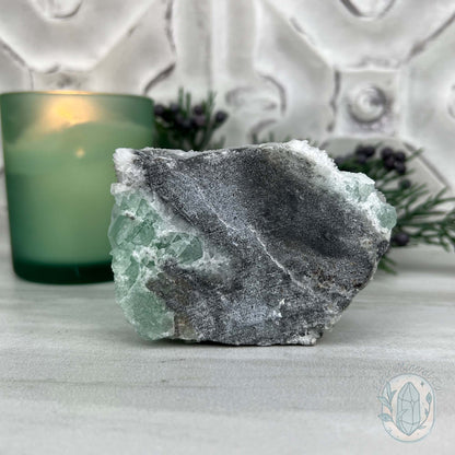 Natural Druzy Green Sugar Fluorite with Quartz Specimen