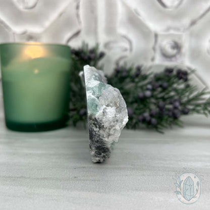 Natural Druzy Green Sugar Fluorite with Quartz Specimen