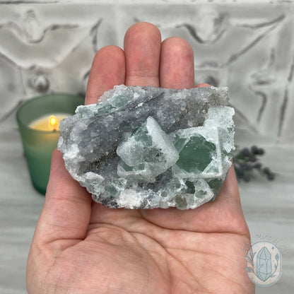 Natural Druzy Green Sugar Fluorite with Quartz Specimen