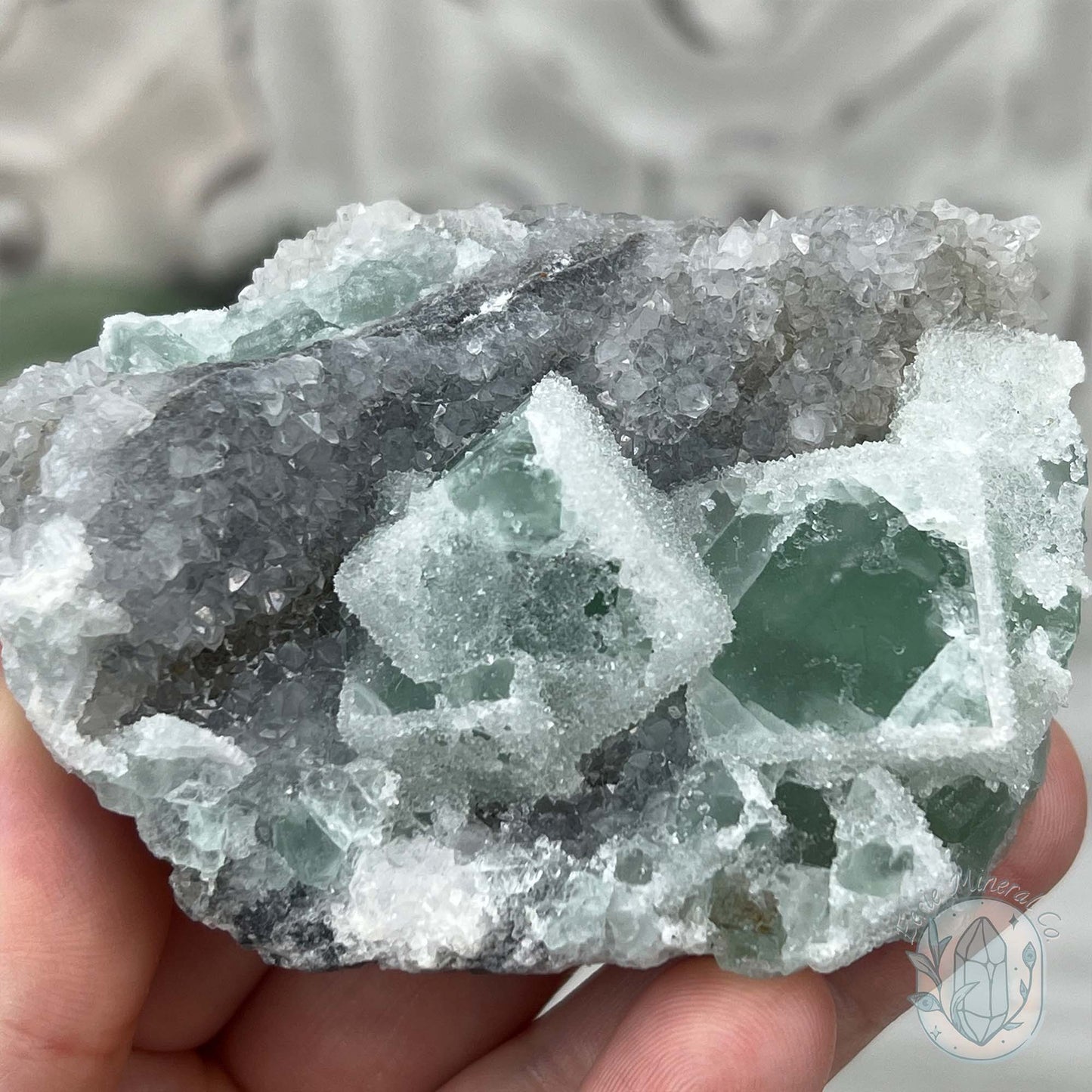 Natural Druzy Green Sugar Fluorite with Quartz Specimen