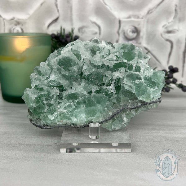 Natural Druzy Green Sugar Fluorite with Quartz Specimen