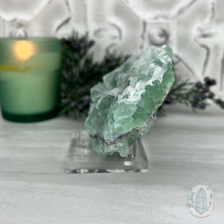 Natural Druzy Green Sugar Fluorite with Quartz Specimen