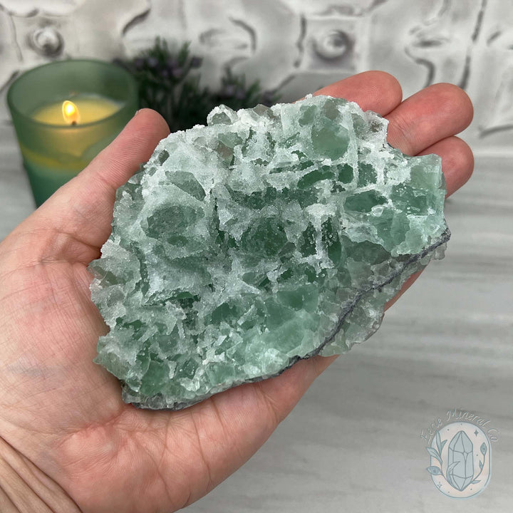 Natural Druzy Green Sugar Fluorite with Quartz Specimen