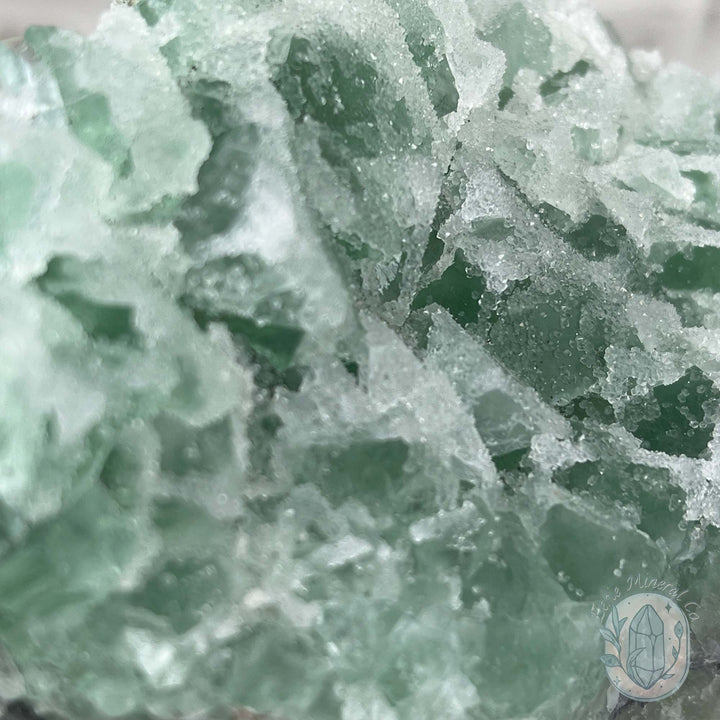 Natural Druzy Green Sugar Fluorite with Quartz Specimen