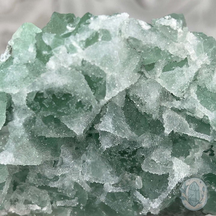 Natural Druzy Green Sugar Fluorite with Quartz Specimen