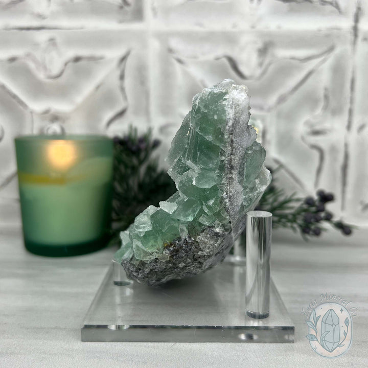 Natural Druzy Green Sugar Fluorite with Quartz Specimen