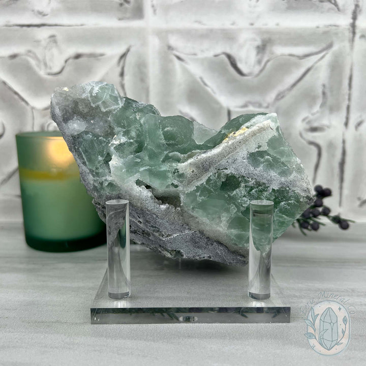 Natural Druzy Green Sugar Fluorite with Quartz Specimen