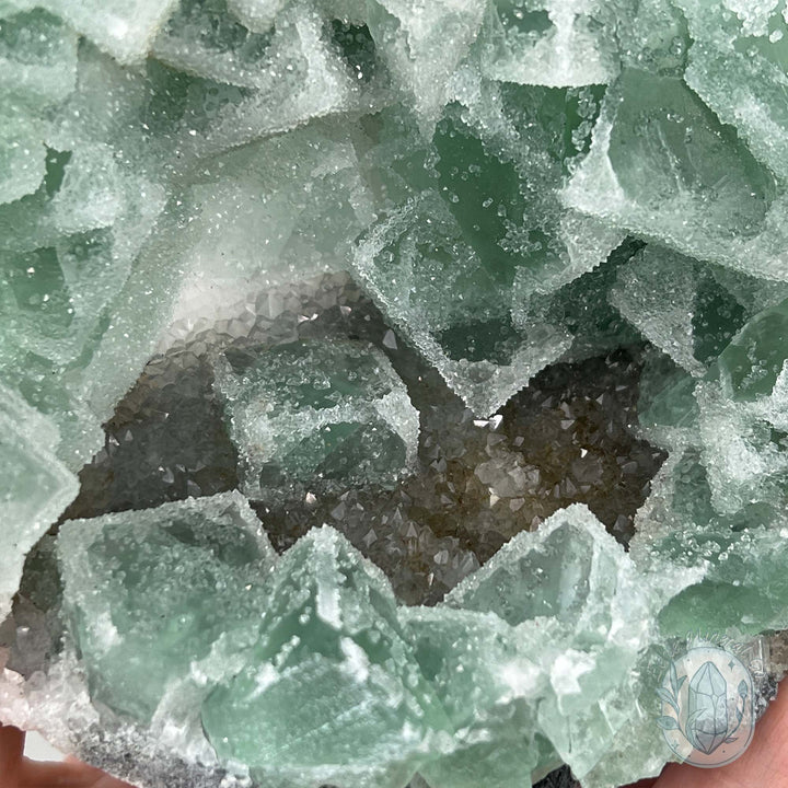 Natural Druzy Green Sugar Fluorite with Quartz Specimen