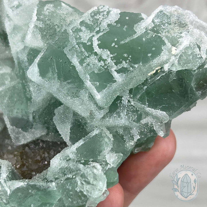 Natural Druzy Green Sugar Fluorite with Quartz Specimen