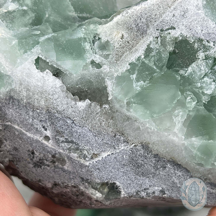 Natural Druzy Green Sugar Fluorite with Quartz Specimen