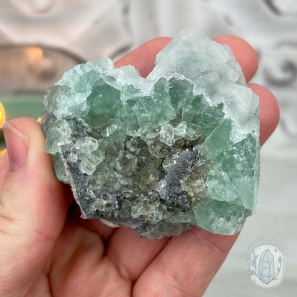 Druzy Green Sugar Fluorite Specimen with Display Stand