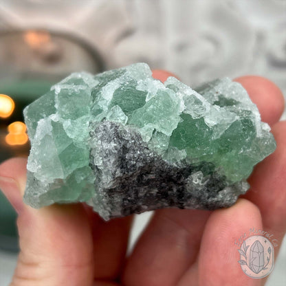 Druzy Green Sugar Fluorite Specimen with Display Stand