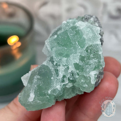 Druzy Green Sugar Fluorite Specimen with Display Stand