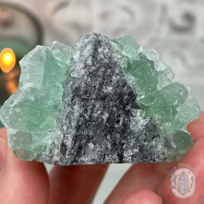 Druzy Green Sugar Fluorite Specimen with Display Stand