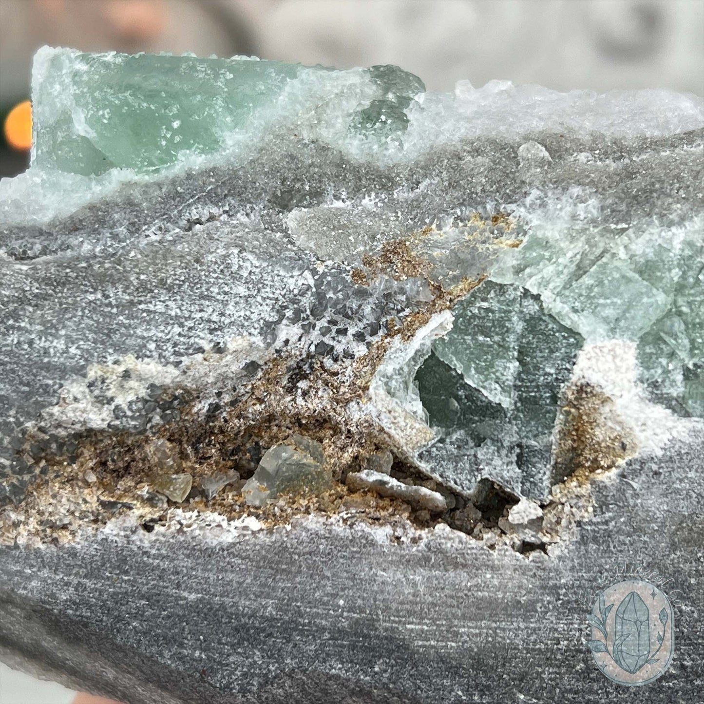 Druzy Green Sugar Fluorite Specimen with Display Stand