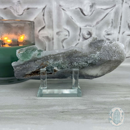 Druzy Green Sugar Fluorite Specimen with Display Stand